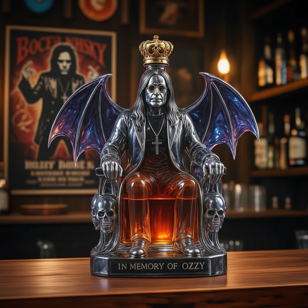 קנקן ויסקי בדמות מכונפת על כס מלכות