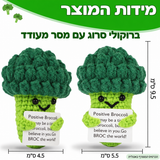 ברוקולי סרוג עם מסר מעודד – תמונת המוצר; הכרטיס המצורף באנגלית