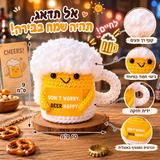 כוס בירה סרוגה – Beer Happy – תמונת המוצר; הכרטיס המצורף באנגלית